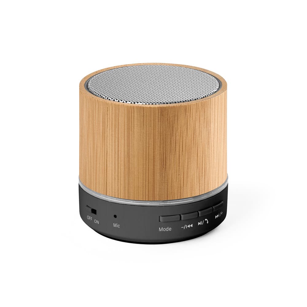 RE-GLASHOW. Caixa de som portátil com microfone e autonomia de 4h30 (400 mAH), em bambu e ABS 100% reciclado Code.: 97441