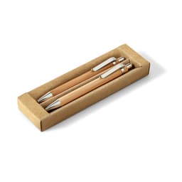 MELLO. Conjunto de caneta esferográfica com escrita em azul e lapiseira, ambas em bambu Code.: 51162 - foto 1