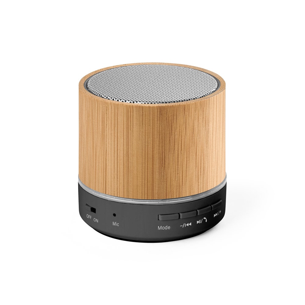 RE-GLASHOW. Caixa de som portátil com microfone e autonomia de 4h30 (400 mAH), em bambu e ABS 100% reciclado Code.: 97441